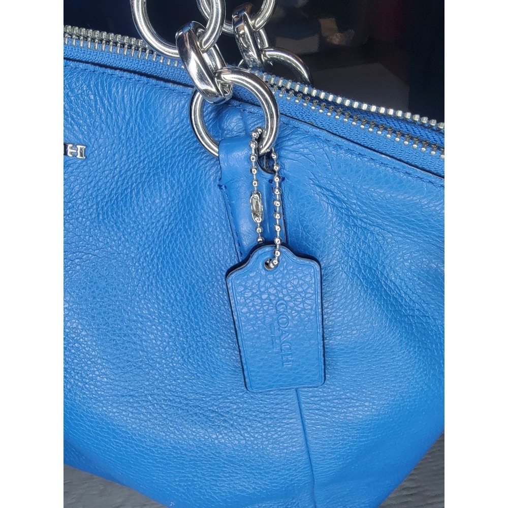 Coach Kelsey Satchel Cobalt Blue Pebbled Leather Crossbody Handbag Medium - Picture 6 of 14